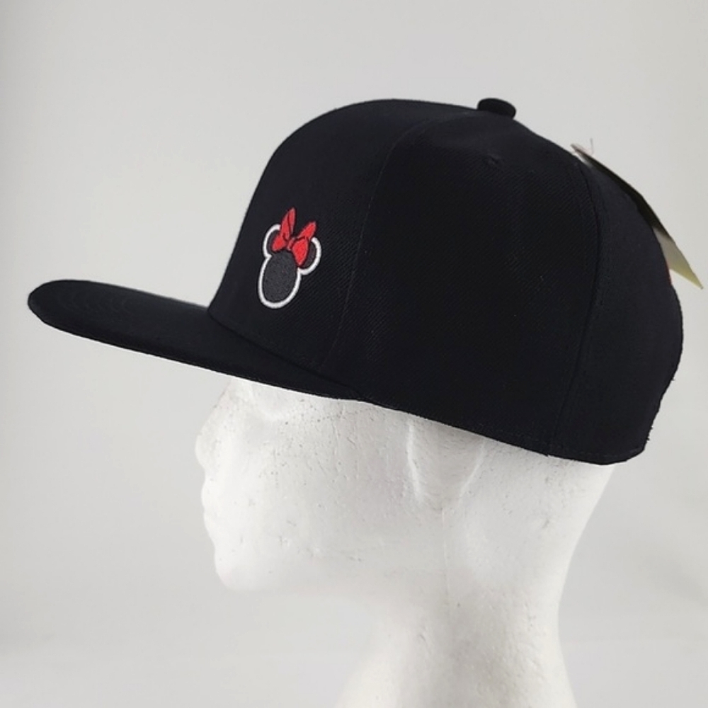 NWT Disney Minnie Mouse Women's Flat Bill Snap Back Black Baseball Cap EmbroideR - Picture 9 of 16